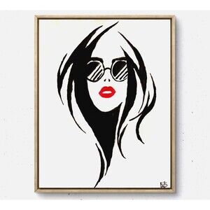 Bright red lipstick silhouette girl modern wall art painting 14X11 gallery paper